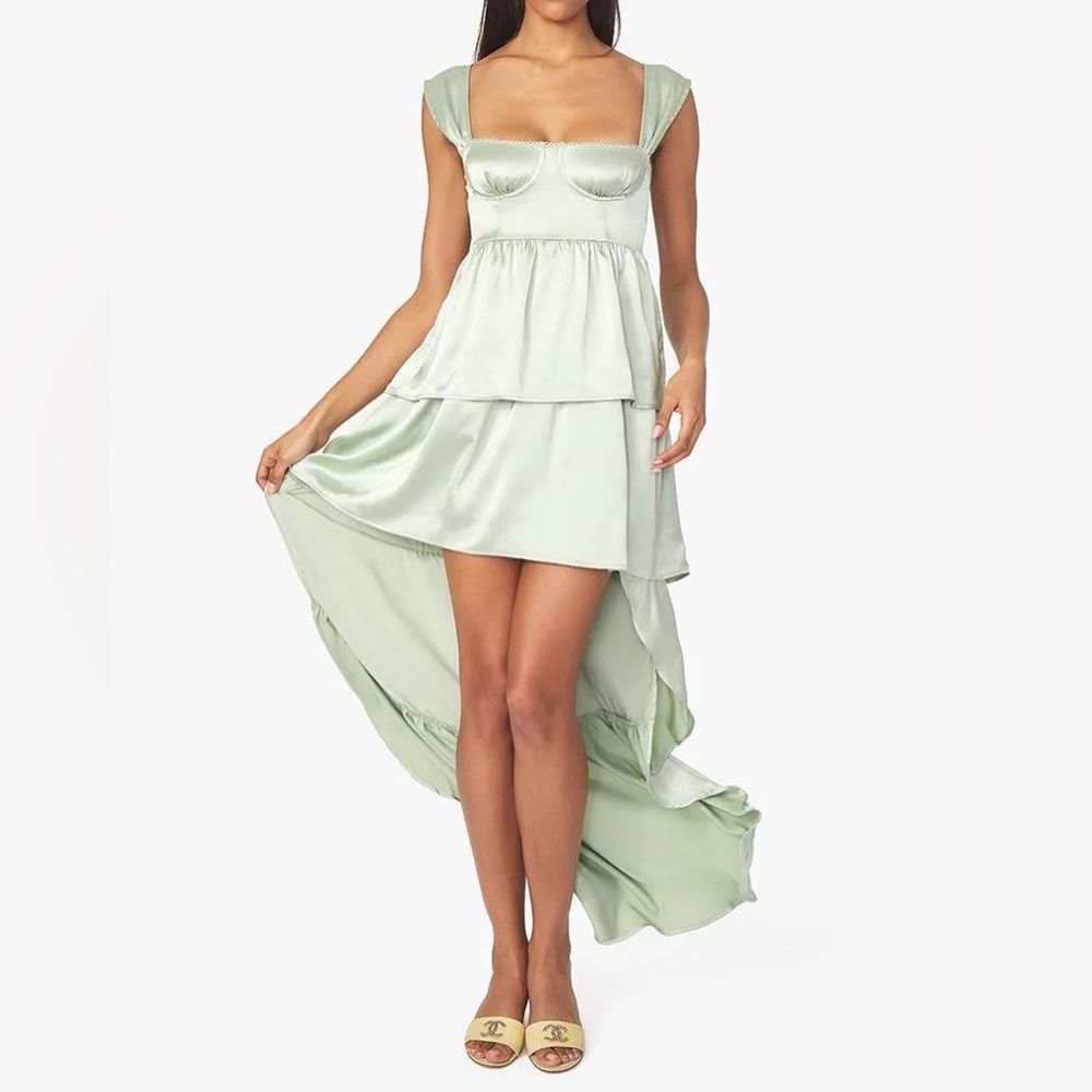 WeWoreWhat Satin Corset High Low Dress